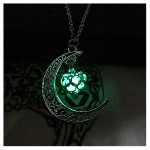 Lunar Glow Pendant Necklace - Silver-Plated Moon Shape - EclipticJew